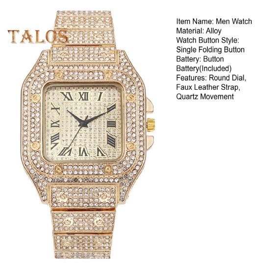 Мужские наручные часы со стразами, квадратный циферблат, стальной ремешок, римские цифры, кварцевый механизм, мужские, подростковые, деловые, формальные, наручные часы, модные ювелирные изделия