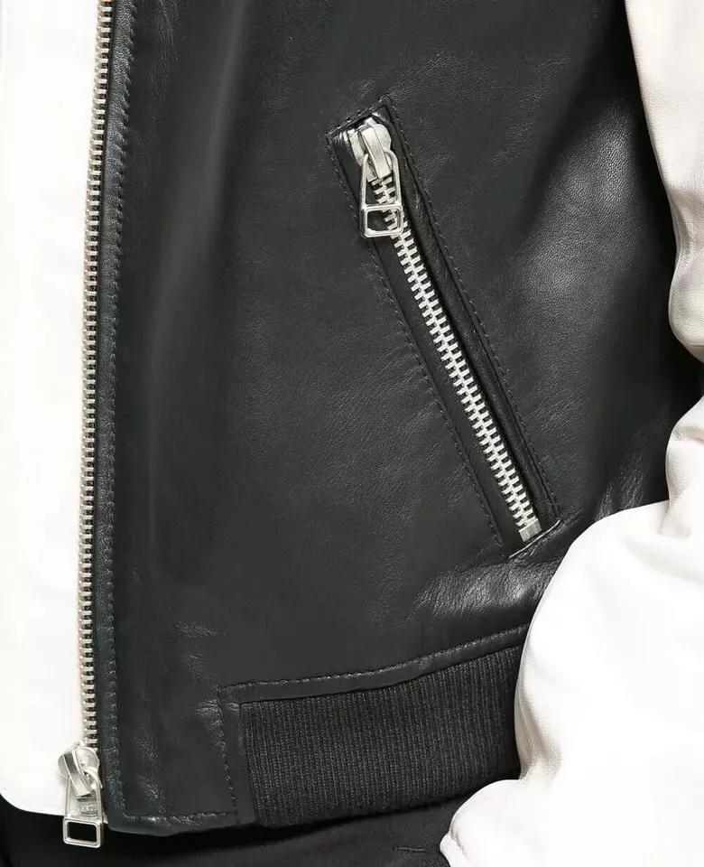 Байкерская куртка ручной работы из натуральной черной и белой кожи для женщин, 100% овчина, мотоцикл