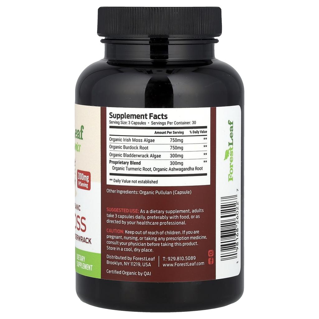 Certified Organic Sea Moss + Burdock & Bladderwrack, 90 Veggie Caps