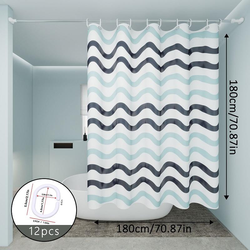 Wave Pattern Shower Curtain Blue And Gray Stripes Bathroom Decor Waterproof Fabric Curtains For Modern Coastal Bathrooms