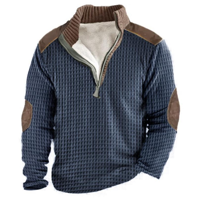 Толстовка большого размера для осени и зимы, мужская, утолщенная, арктическая, с вафельной молнией, на локтях, повседневная куртка для активного отдыха