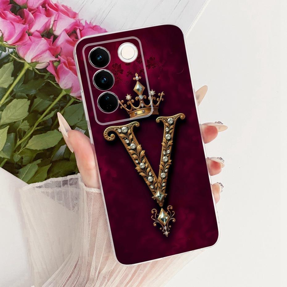 Модный чехол-буквы с короной для Vivo V27 Pro V2230 V2231 Мягкая силиконовая TPU задняя крышка для чехлов на телефон Vivo V27 V27Pro