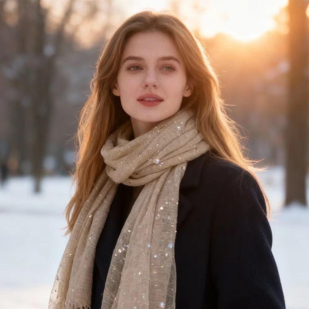 Luxury Shining Sequins Shawl Thin Transparent Breathable Silk Scarf Long Lightweight Head Wrap Party Occasion
