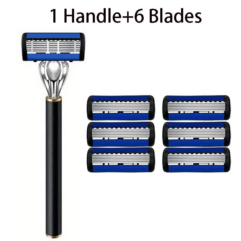 6-слойное лезвие бритвы, классическая бритва многоразового использования, черная бритва со сменным лезвием, безопасная мужская ручная бритва