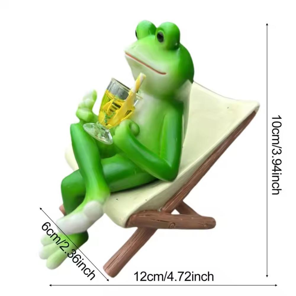 Resin Frog Sit Chair Sculpture Cute Frog Desktop Figurine Rocking Chair Frog Statue  Balcony Patio