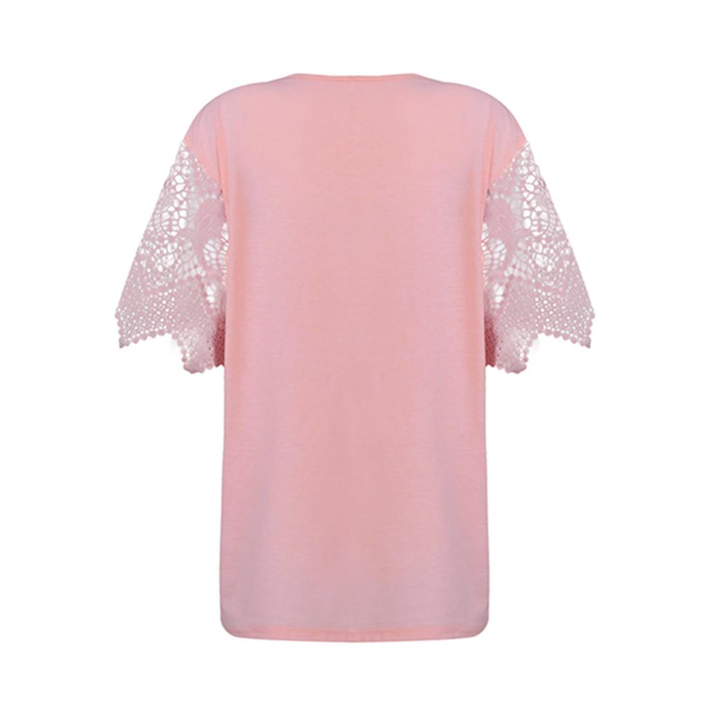 Женская модная кружевная лоскутная свободная футболка с v-образным вырезом и коротким рукавом