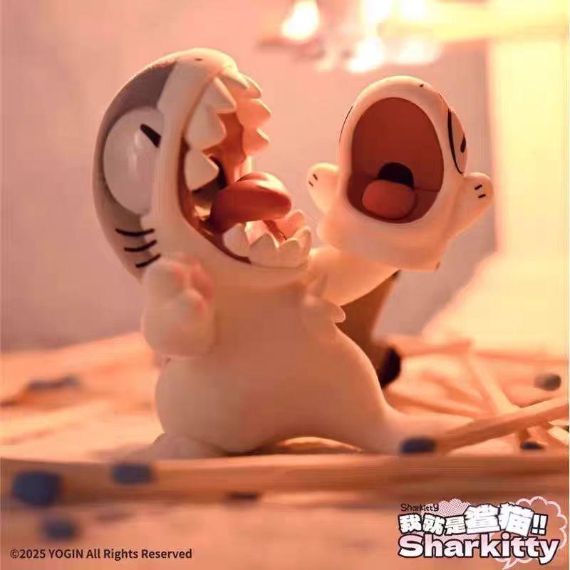Новая оригинальная фигурка Sharkitty Серия Ver.1 с флоковым покрытием Кавайное животное Коробка-сюрприз Декор для стола Украшение Подарок на день рождения