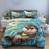 Cute Otter Floating with Heart Bedding Duvet Cover Set  (1*Duvet Cover 2*Pillowcases, without duvet insert)