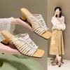 Internet Celebrities Weave Low-heeled Foreign Trade Sandals Summer New Square Head One Word Women's Drag Korean Version of Fashion Slippers