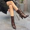 British Stiletto Pointed Toe Booties Women  New Autumn And Winter Belt Buckle High Heel Mid-Leg Pants Tube Boots
