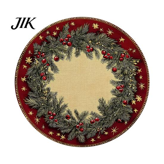 Round Washable Placemats Christmas Placemat, 14 Inch Festive Pattern Anti Slip Tabletop Protector, Party Table Setting Heat Insulation Place