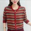 Large Size Fat M Stripes Contrasting Color Knitted Sweater Pullover Autumn and Winter Loose and Thin Sweater Top Women