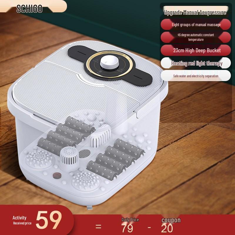 Chigo Space Gray Foot Spa Massager with Automatic Heating, Constant Temperature, Deep Basin, Calf-High Design, and Rollers.