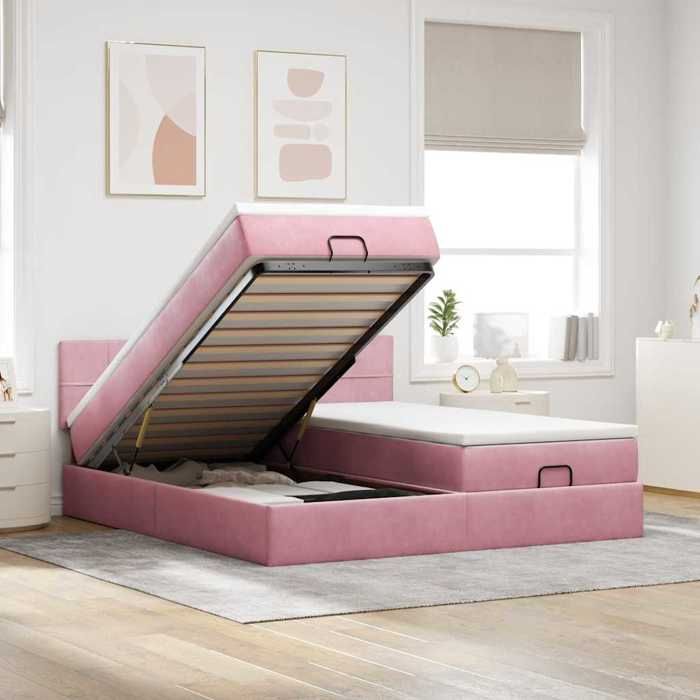Cadre de lit ottoman - Maison Exclusive - velours rose - 160x200 cm - Rangement hydraulique