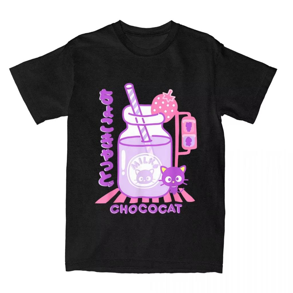 Chococat Клубничное Молоко Футболки Мужские Женские 100% Хлопок Смешные Футболки С Круглым Вырезом Футболка С Коротким Рукавом Топы Идея Для Подарка