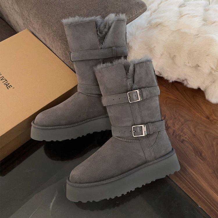 Northeast Medium and Tall Knight Boots Thick-soled Snow Boots Women's 2025 New Winter Sheepskin Fur Integrated Gray Boots