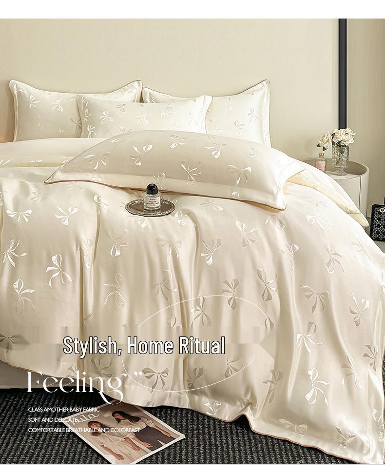 Роскошный летний жаккардовый стиранный комплект постельного белья из тенселя и лиоцеллового шелка - Шелковистый нюдовый пододеяльник (3 шт)