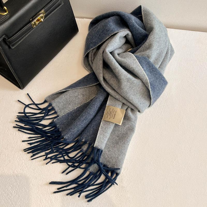 Шарф из чистой шерсти с плавным переходом цвета, женский зимний универсальный, с кисточками, длинный, двусторонний, цветной, большая шаль двойного назначения, новый