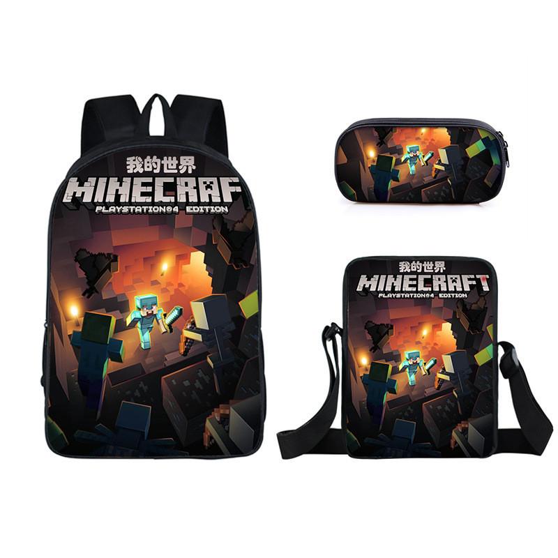 Minecraft Cartoon Game Character Printed Children Large Backpack Capacity