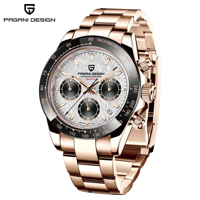 PAGANI DESIGN 40MM New V2 Gold Brown Color Dial Classic Luxury Men Quartz Watch VK63 Sapphire Retro Chronograp Watches for men