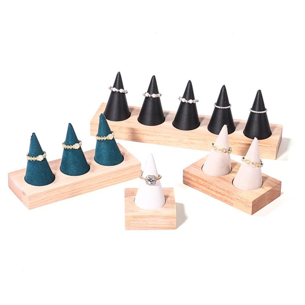 Jewelry Display Cone Shape Rings Holder Storage Rack Wooden Rings Organizer Girls Women
