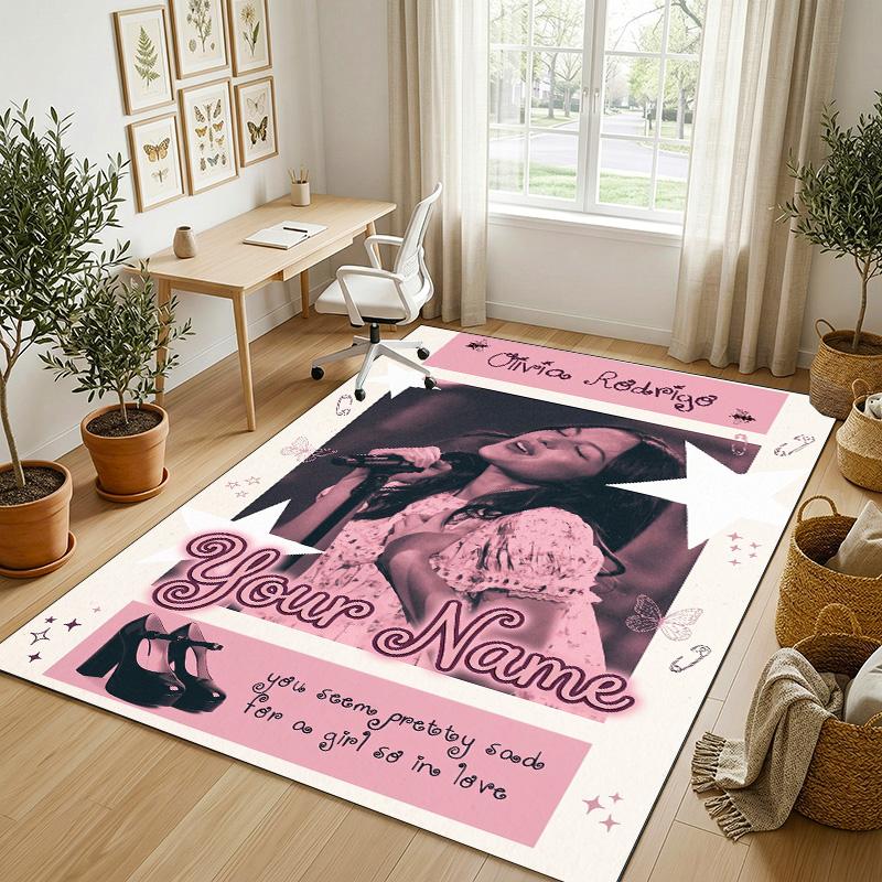 Personalized Crystal Velvet Carpet,Olivia Rodrigo Custom Printed Name, Plush Area Rug For Home Indoor Decor