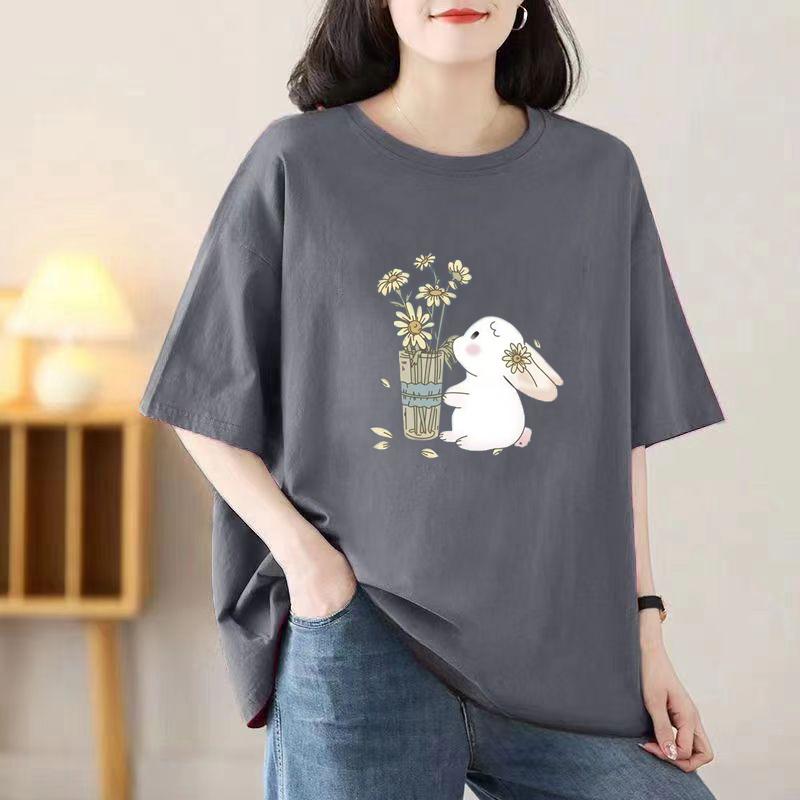 2024 Девушка Женщины Мультфильм Футболка Милые Футболки Хлопок Короткий Рукав Принт Топы