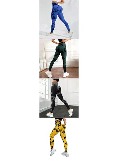 Персиковые тай-дай леггинсы для йоги с высокой талией для женщин - Быстросохнущие бесшовные фитнес-леггинсы для ягодиц