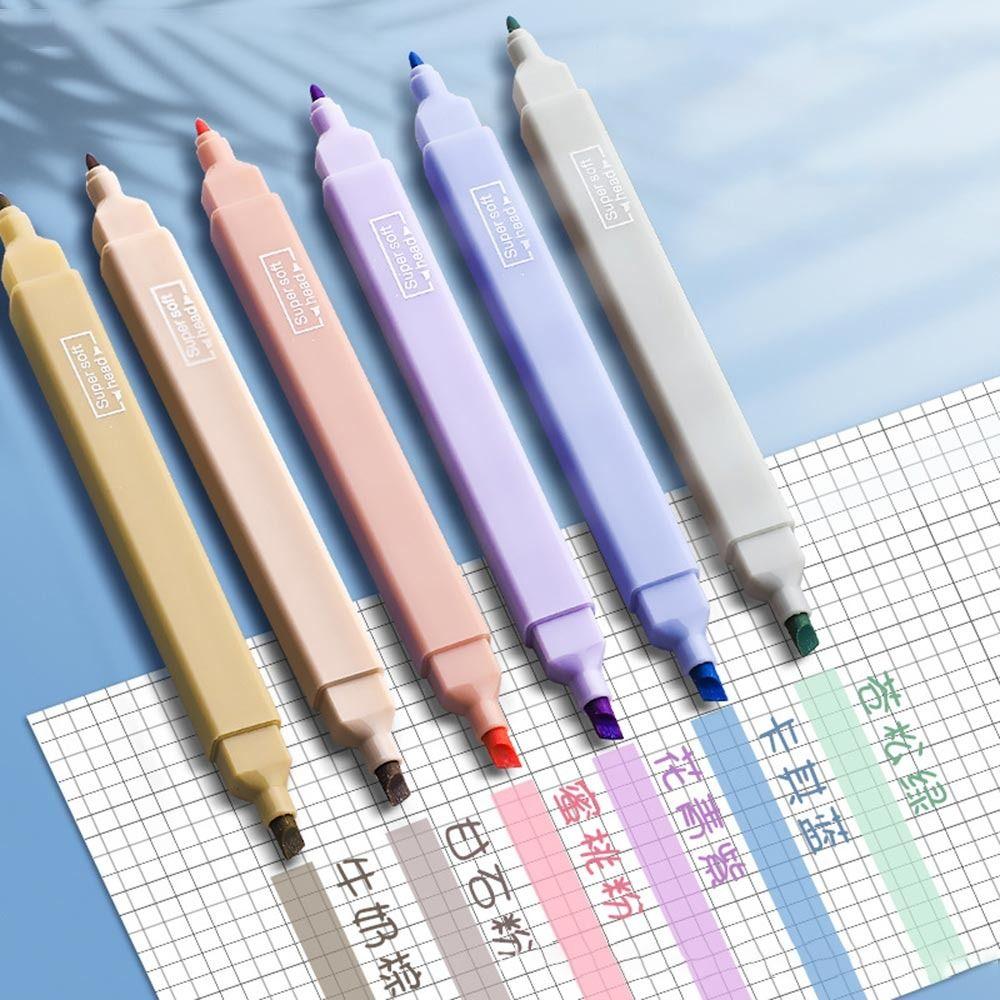 6Pcs/Set Soft Tip Pastel Highlighters Double Headed Hand Account Pens School Office Supplies