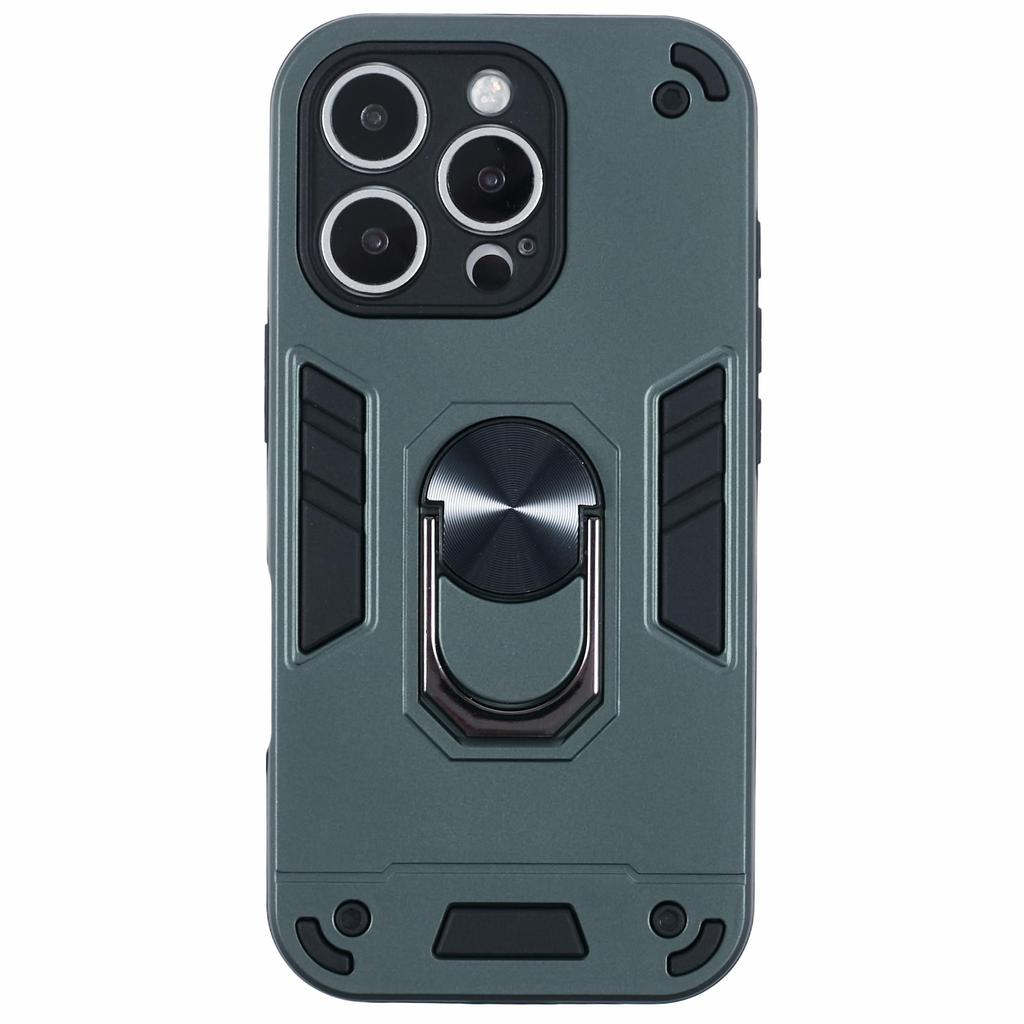 For iPhone 16 Pro Max Case PC+TPU Drop Defend Phone Cover with Ring Kickstand