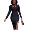 Женское сексуальное облегающее платье-бандаж с бусинами и длинными рукавами с разрезом