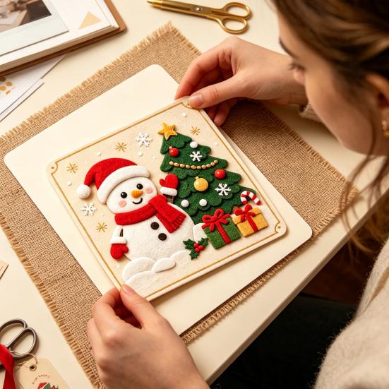 Набор для творчества для начинающих DIY Рождественское волшебство Набор для аппликаций из фетра для детей, 3D-слойный Санта и елка Текстурный набор для поделок, Без беспорядка