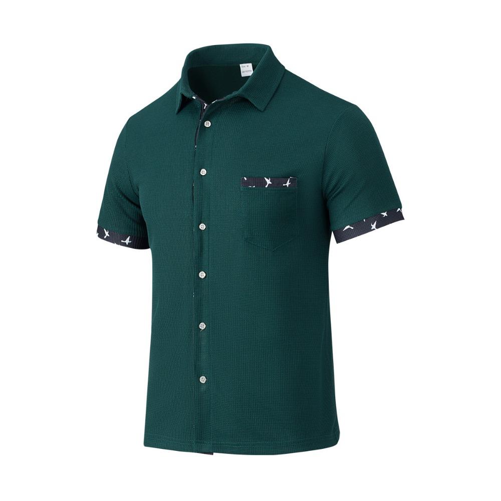 Мужская повседневная рубашка с короткими рукавами и карманом на пуговицах