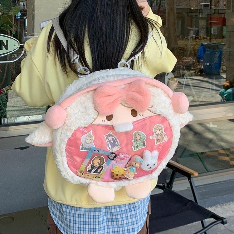 Cartoon Sheep Plush Backpack With Large Capacity For Daily Use And School