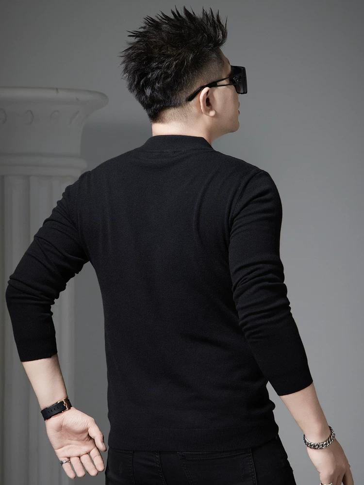 European Goods Trendy Brand Letters Print Sweater Men's Autumn and Winter Casual Long sleeve Bottoming Shirt Men's Half-high Collar Knit