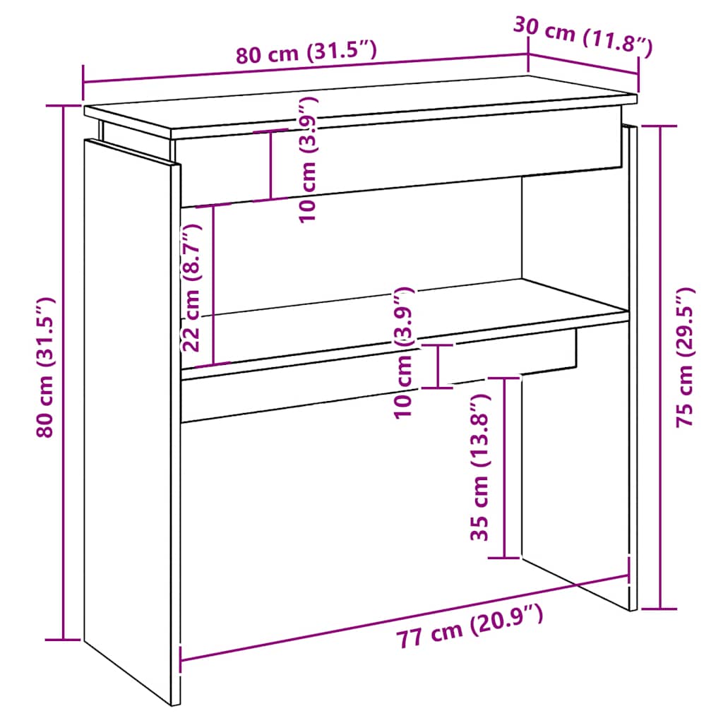 Vidaxl Stolik Konsolowy, Czarna, 80X30X80 Cm, Materiał Drewnopochodny