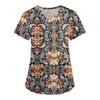 Women's Cute Printed Work Clothes V-neck Double Layer Pockets Basic Short Sleeve Top Pullover Valentines
