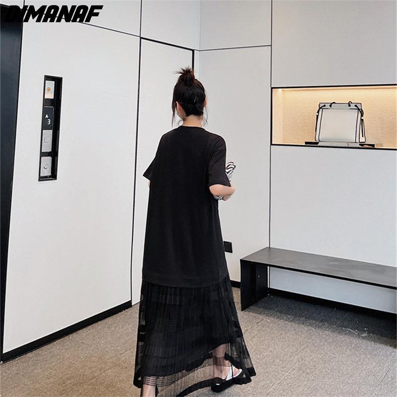 Dimanaf 2025 Плюс Размер Новое Летнее Стильное Женское Платье Повседневное Свободное Платье Праздничное Лоскутное Длинное Платье Оверсайз Черный