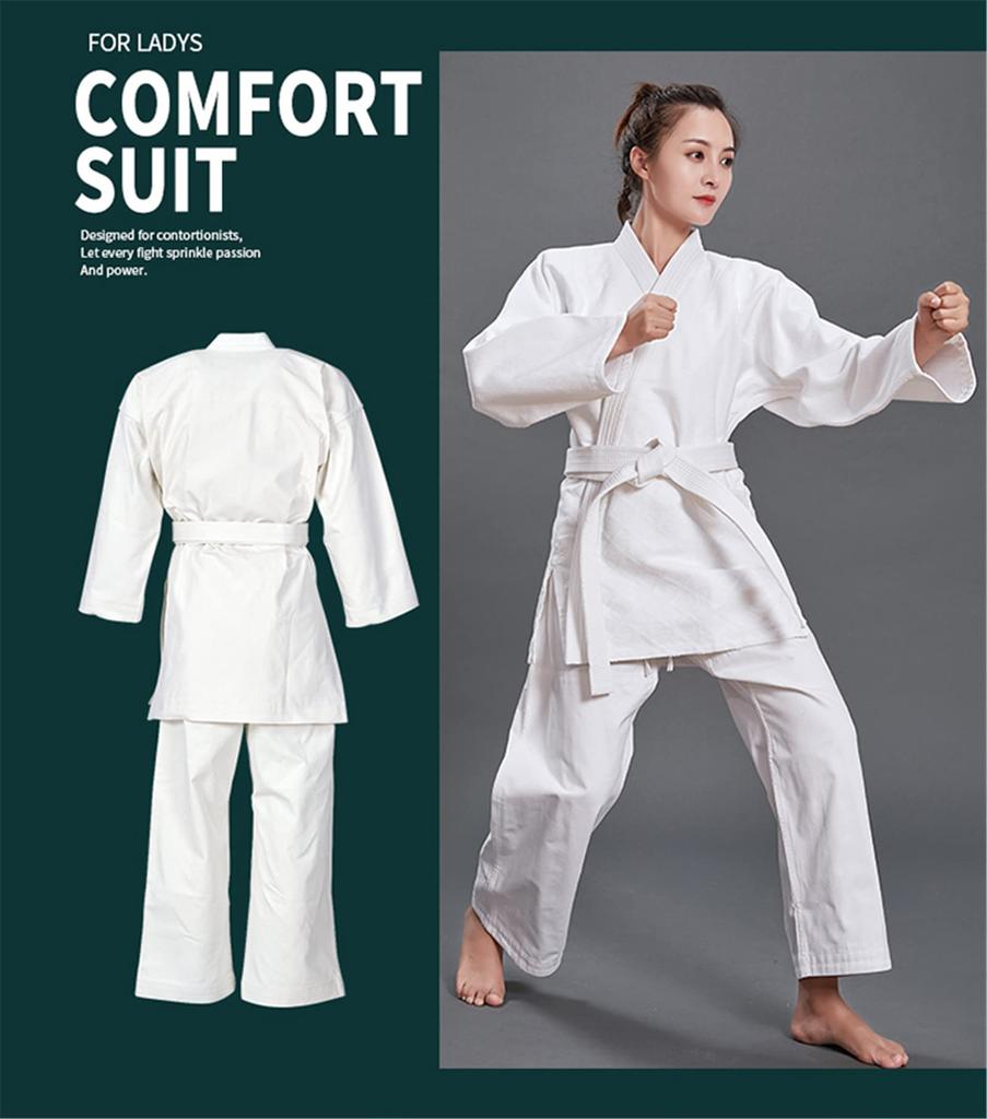 judo uniform karate uniform belt included 100% cotton practice school martial arts loose sportswear set plain top pants belt school physical