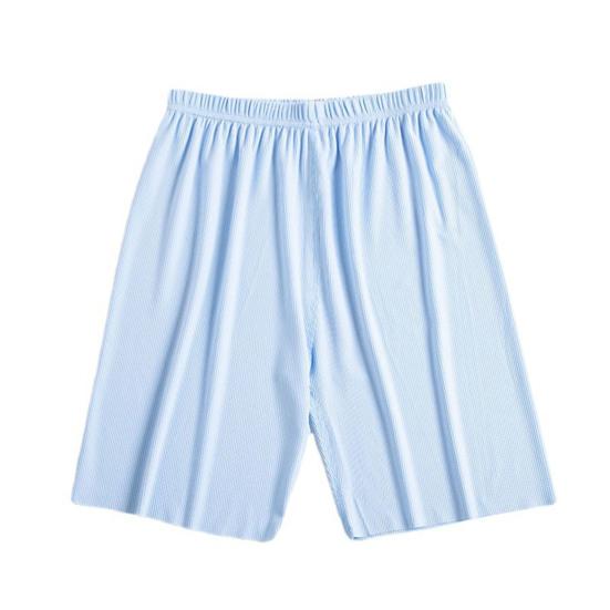 Mid-rise Elastic Waistband Pajama Shorts Ribbed Colorfast Breathable Wide Leg Men Ice Silk Pajama Pants Homewear