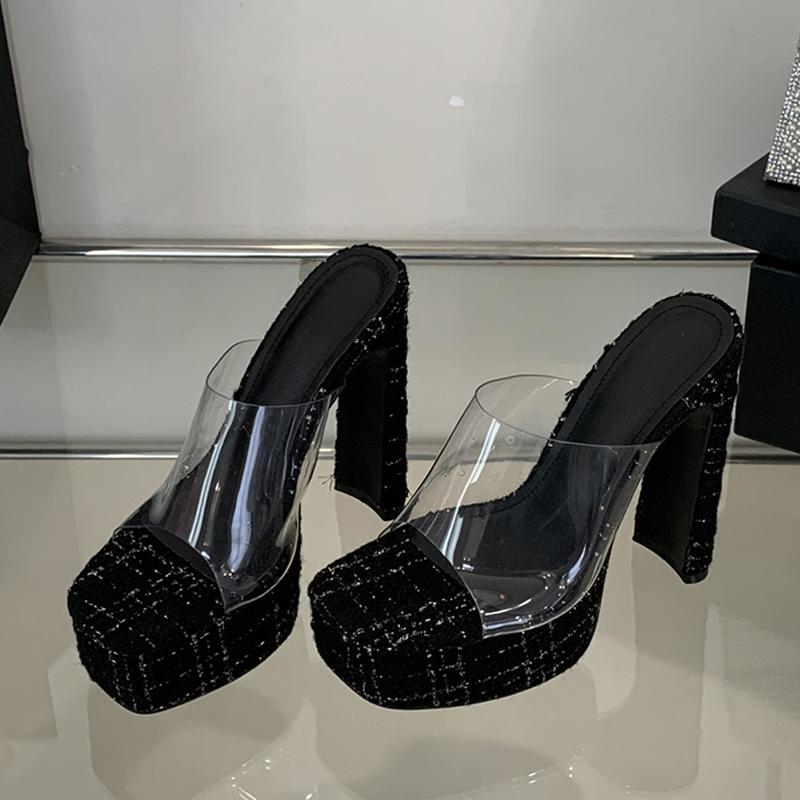 Fashion Liyke Sweet Style Pink High Heels Modern Slipper Women Platform Sandals Sexy Ope Toe Party Stripper Transparent Shoes Size 35-40