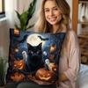 1 шт. Большой 44,96x44,96 см Готская Ведьма Черный Кот и Тыква Плюшевая Наволочка - Дизайн с Метлой Ведьмы, Летучими Мышами, Призраками и Полнолунием, Чехол на Молнии для