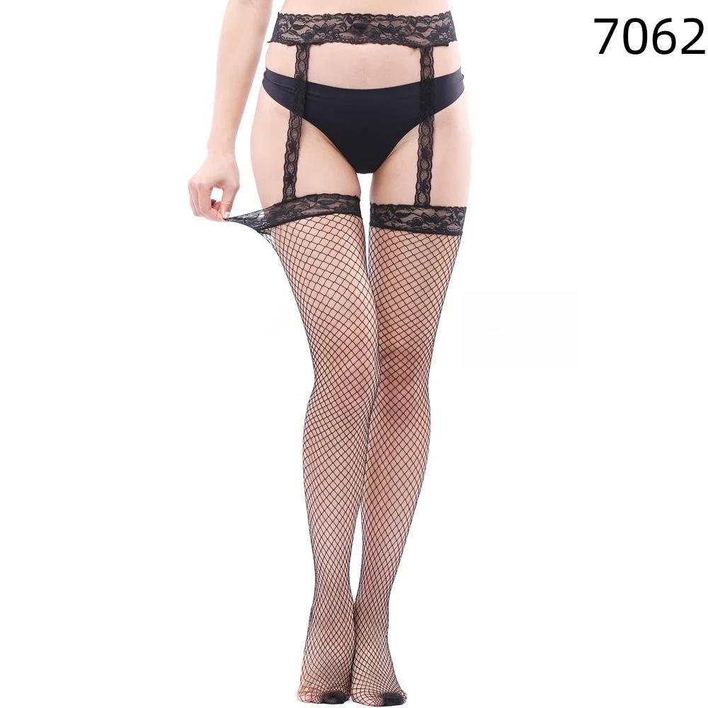 Женские сексуальные кружевные колготки с поясом для чулок, нижнее белье, высокие чулки с подвязками, колготки в сеточку, большие размеры