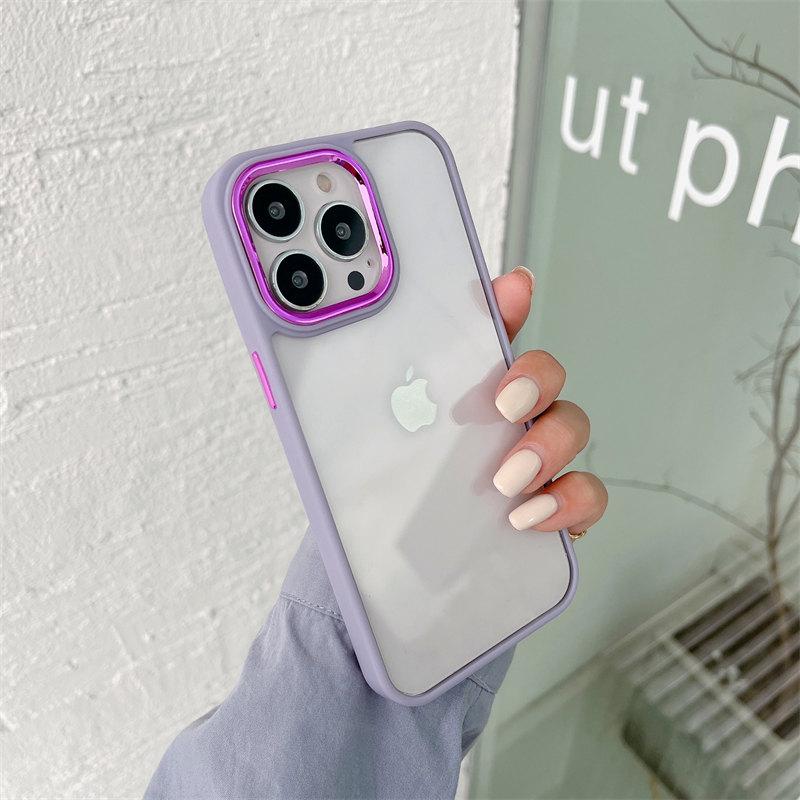 Solid Color Frame Plating Camera Circle Acrylic Phone Case for iPhone 16 15 14 13 12 11 Pro Max Shockproof Case