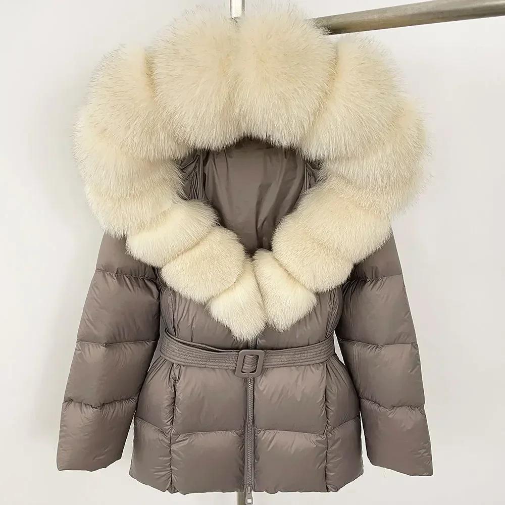 OFTBUY 2024 Белый утиный пух пальто толстый теплый 90% зимняя куртка женская натуральный мех енота лисы воротник с капюшоном женский повседневный