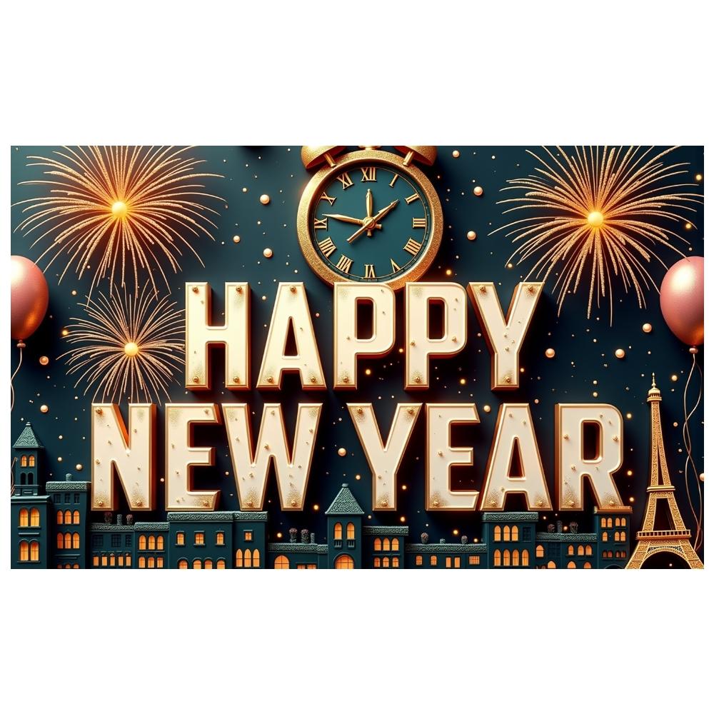 Happy New Year Banner Decorative Elements New Year Decor Event Banner Dark Blue Background Party Backdrop For Festival Public