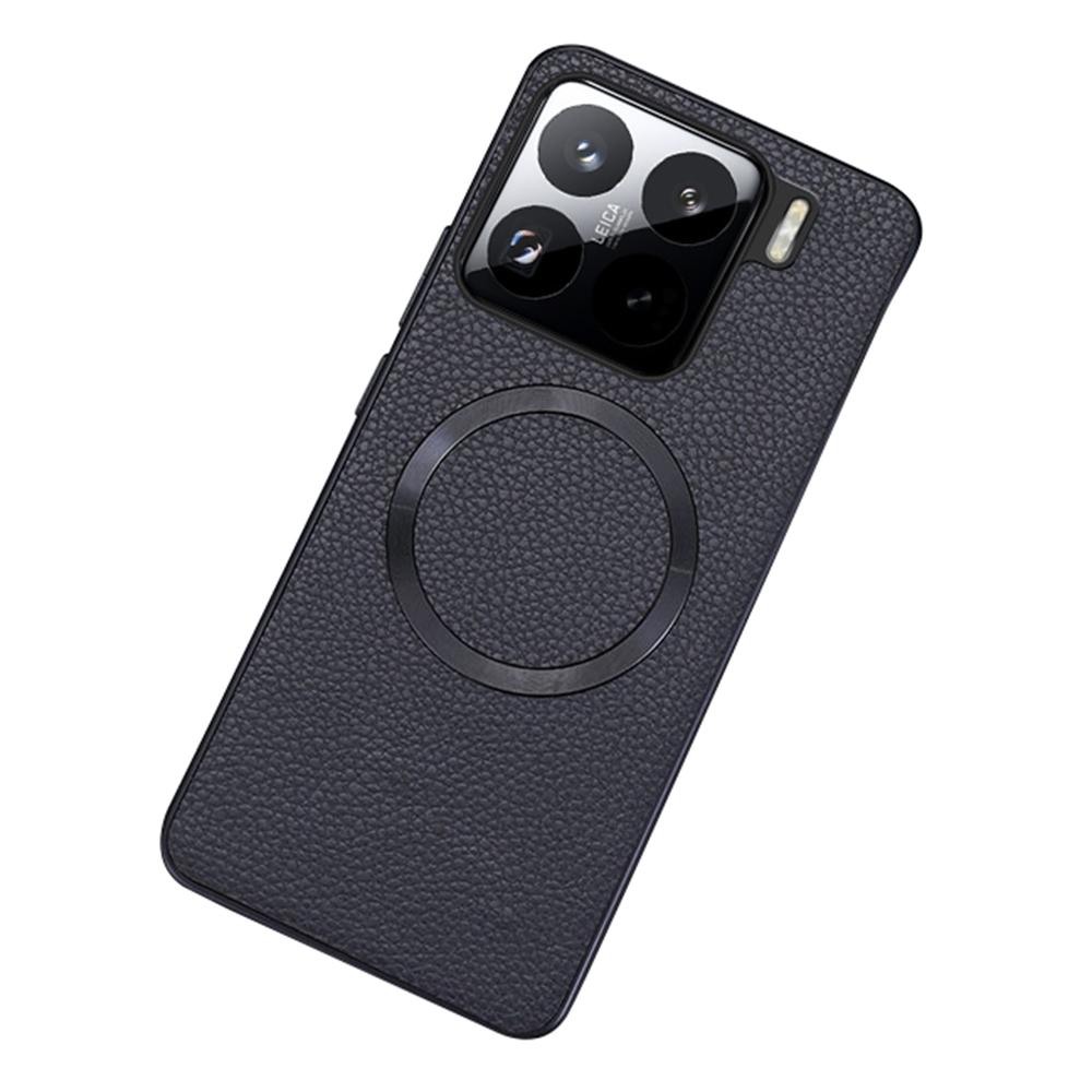 Чехол для Xiaomi 15, совместимый с MagSafe, текстура личи, ПУ кожа+ТПУ чехол для телефона