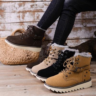 Теплые хлопковые туфли из утолщенного бархата с пересечением границ, новые зимние импортные повседневные ботинки большого размера со шнуровкой спереди из хлопка