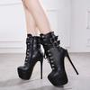 Women Autumn Ankle Boots Sexy High Heels Platform Boots Round Toe Leather Booties Black Shoes Ladies Party Shoes New