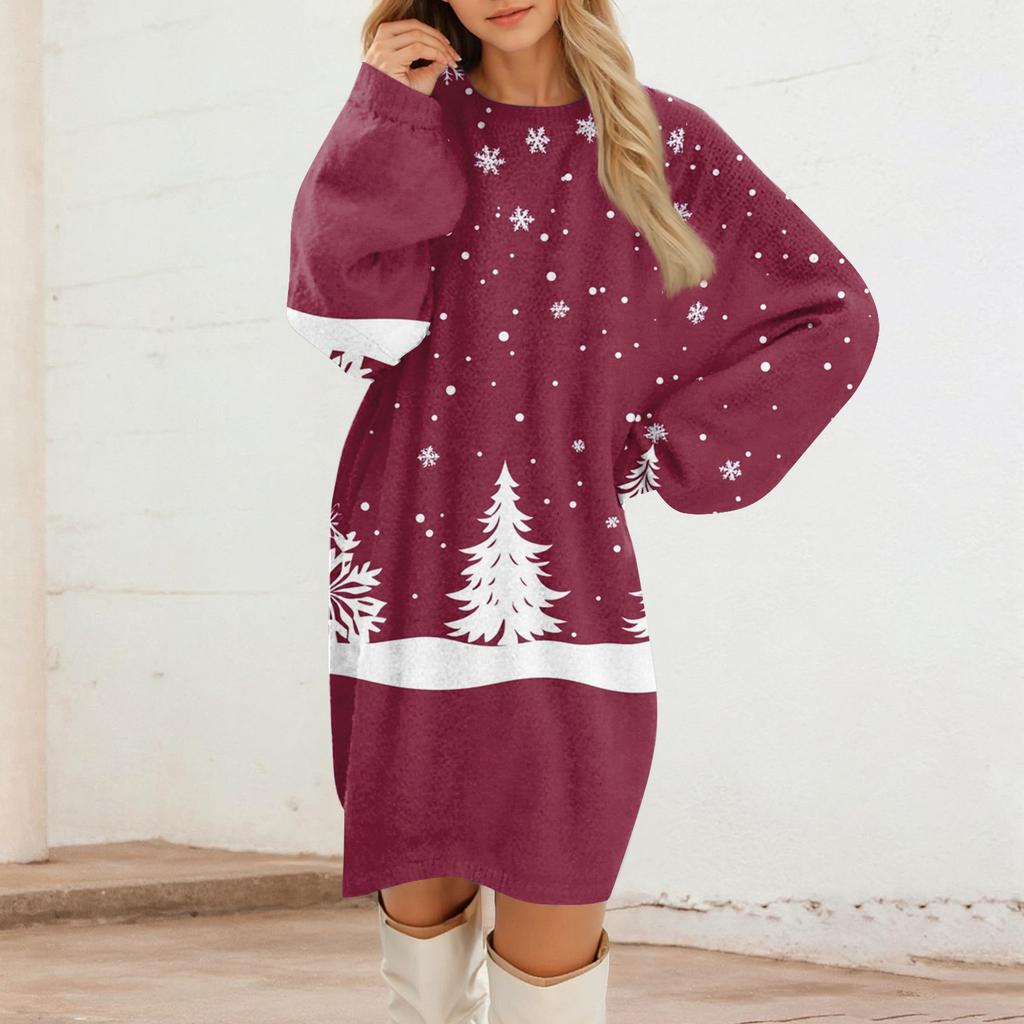 Women's Round Neck Casual Long Sleeve Plush Dresses